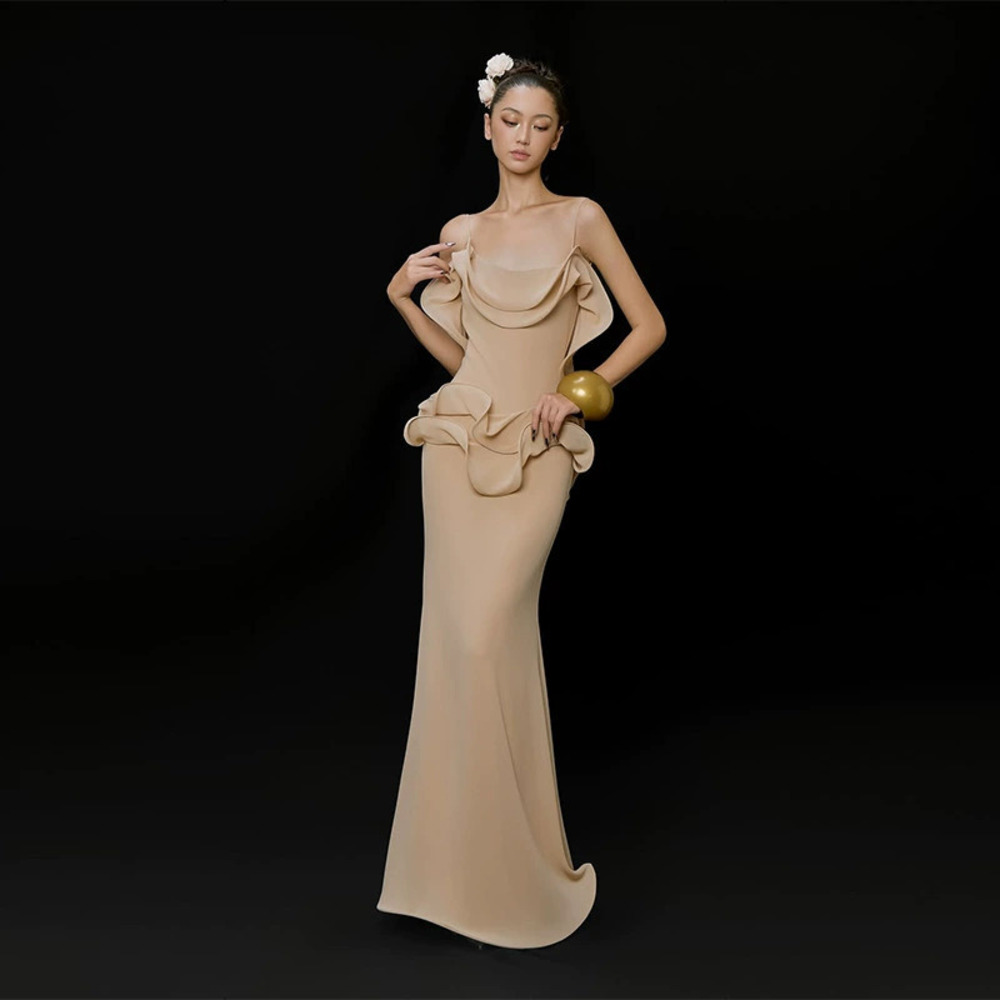 Forever 21 Backless Ruffle Bodycon Maxi Evening Dress